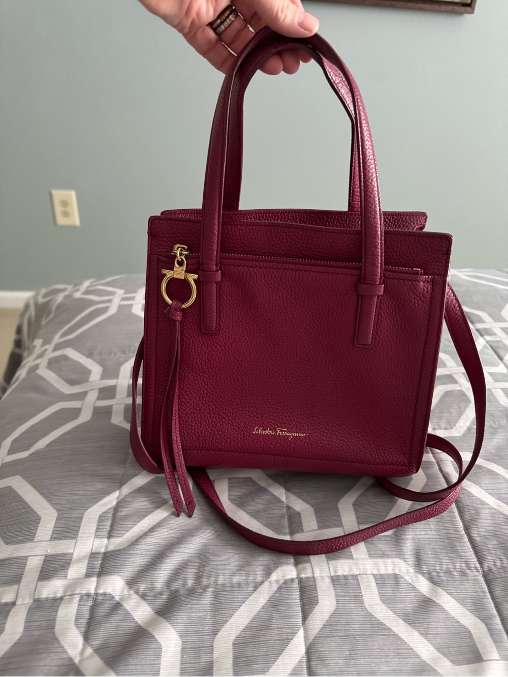 Salvatore Ferragamo Berry Leather Satchel with Gold Hardware
